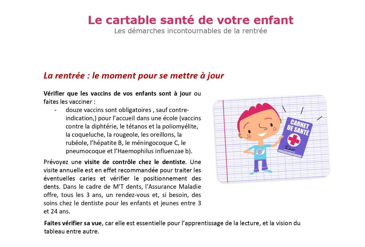 Cartable santé enfant