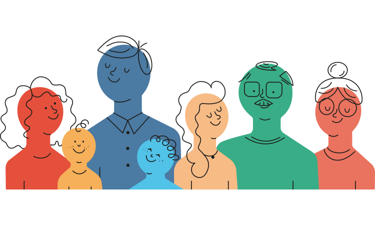 Dessin de plusieurs personnages colorés